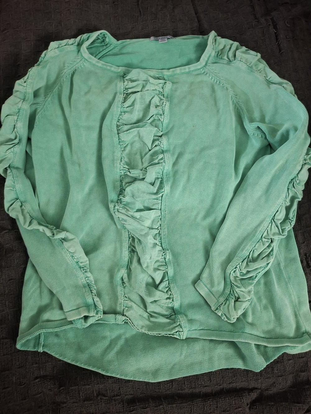 Long-Sleeve Ruffle Front Tee in Mint Green